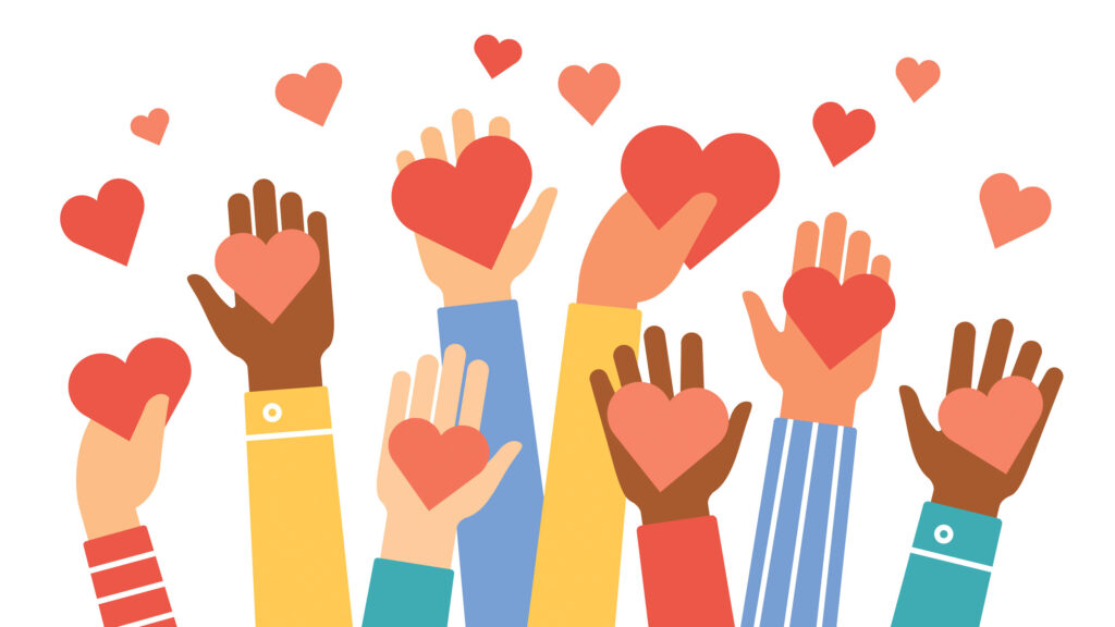 Volunteers with hearts - community support